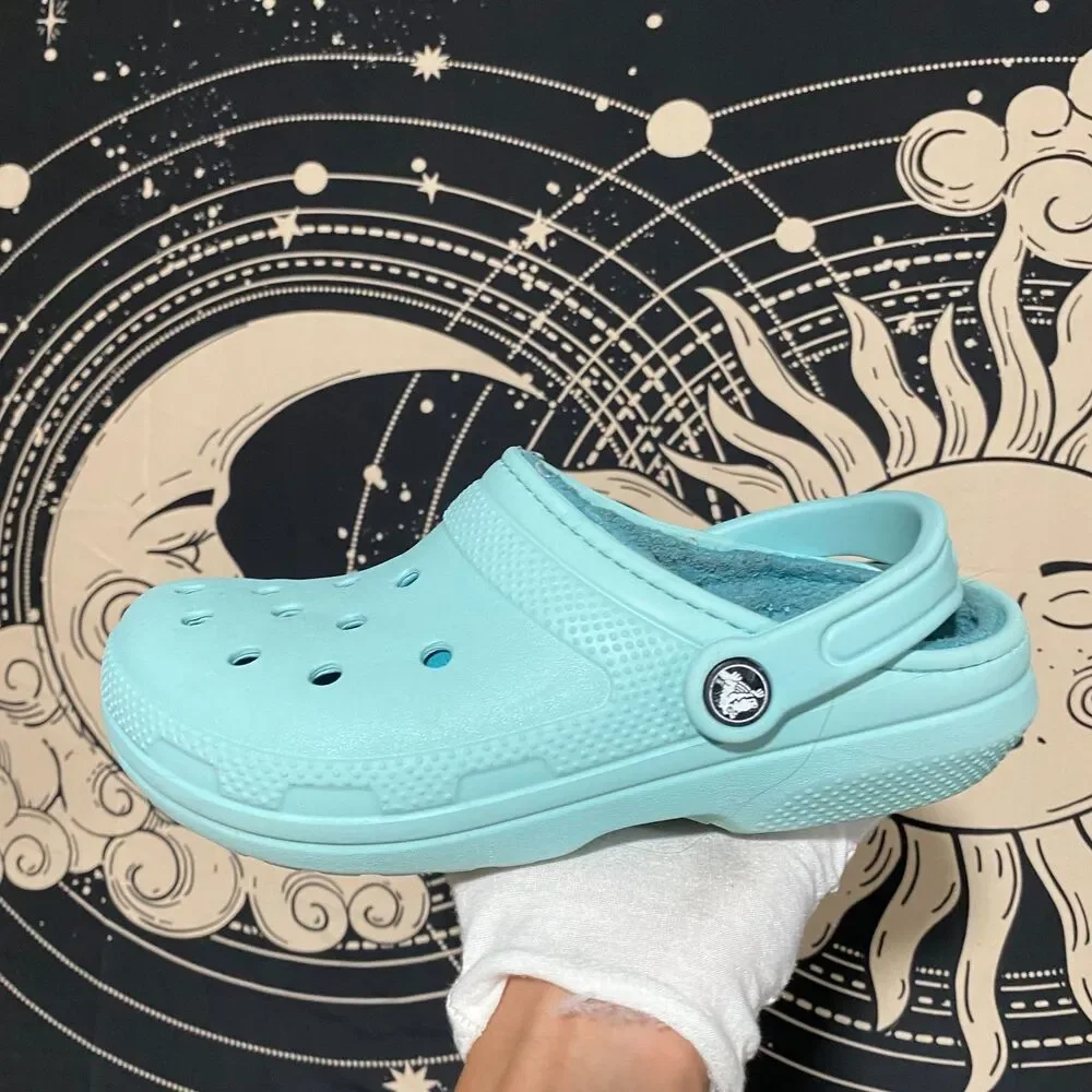 Crocs 203591 Clog Shoe Unisex M4/W6 Blue Slingback Classic Faux Fur Lined Casual